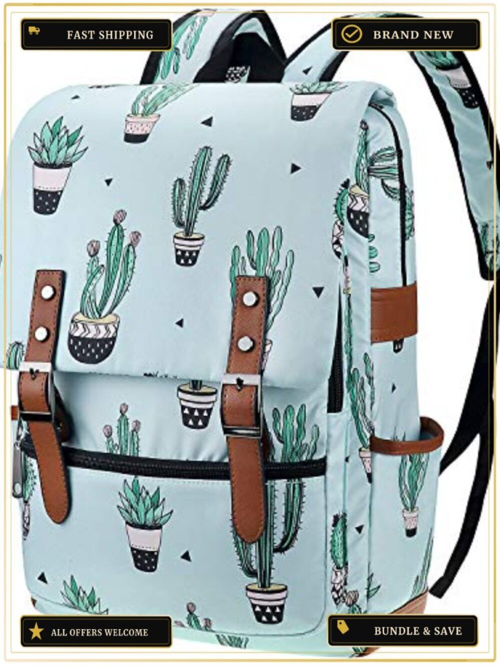 Cactus Laptop Backpack for Teens Girls Women College School Bookbag USB Charging
